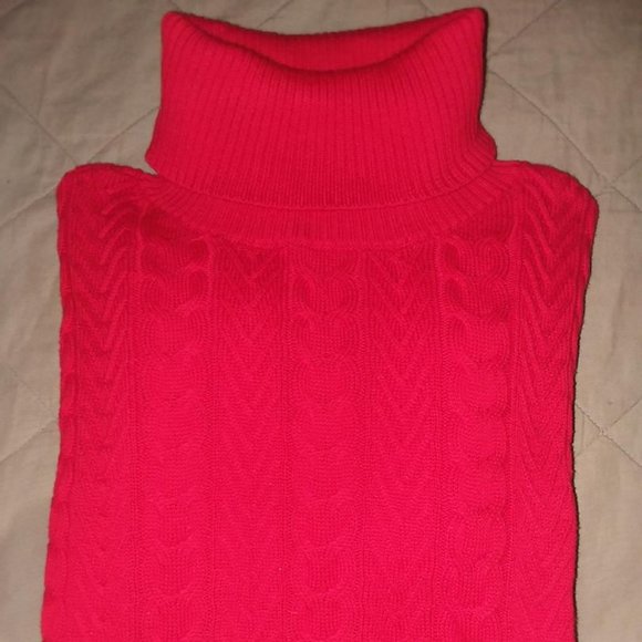 Lands End Red Turtleneck Cable Knit Sweater- NWOT - Picture 1 of 3